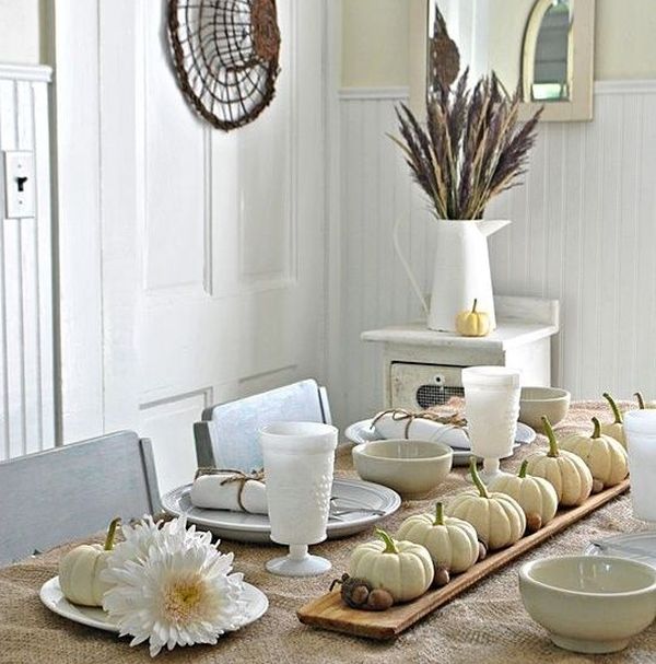 Thanksgiving table decorations in natural white