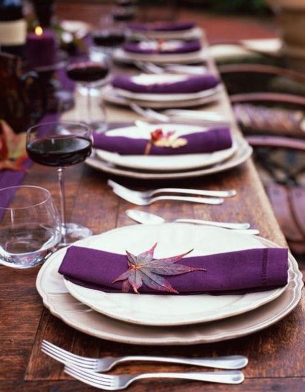 Thanksgiving table setting idea in purple and white