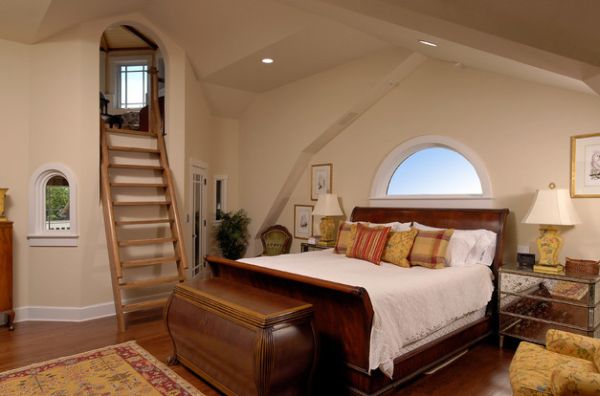 Unique bedroom sports a ladder to the private loft