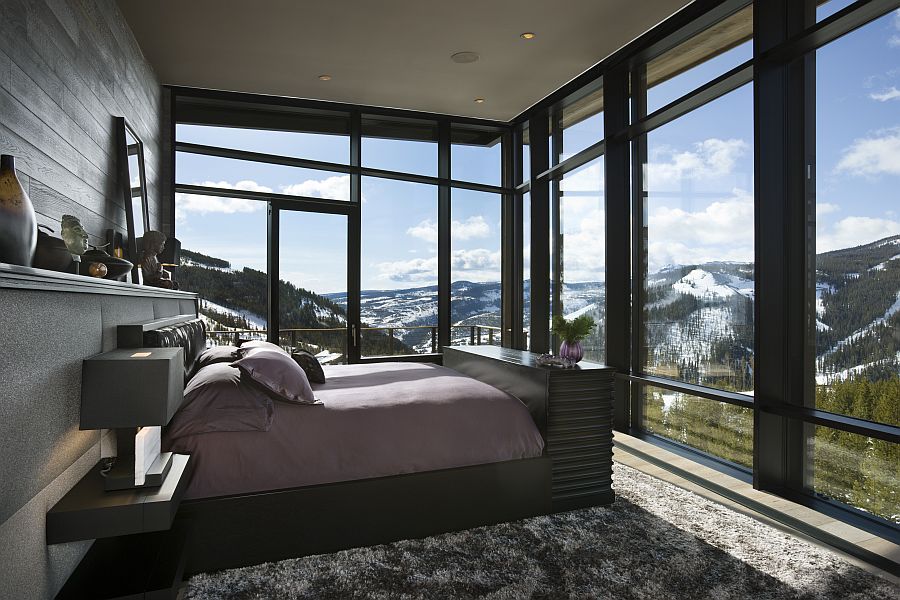 View of the Rocky Mountains from the master bedroom of the Big Sky retreat