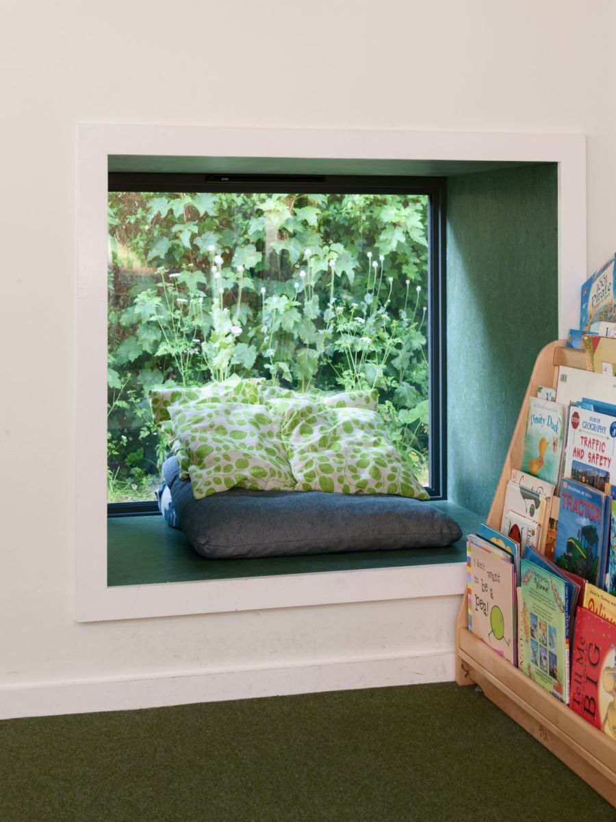 Window nook offers views of the green outdoor