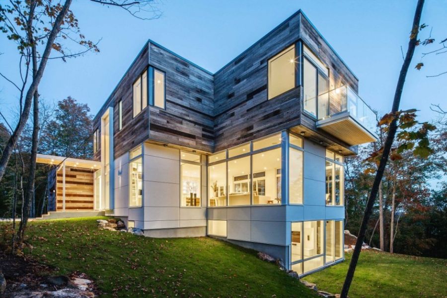 Wooden exterior of modern house Canada