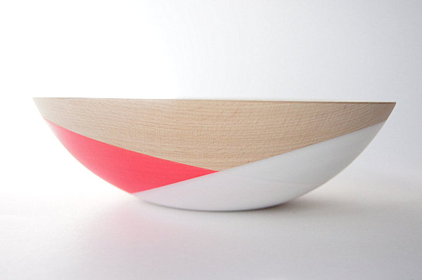 Wooden salad bowl with neon detailing