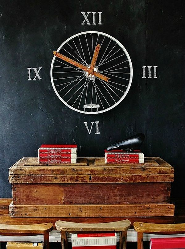 clock repurposed bike wheel