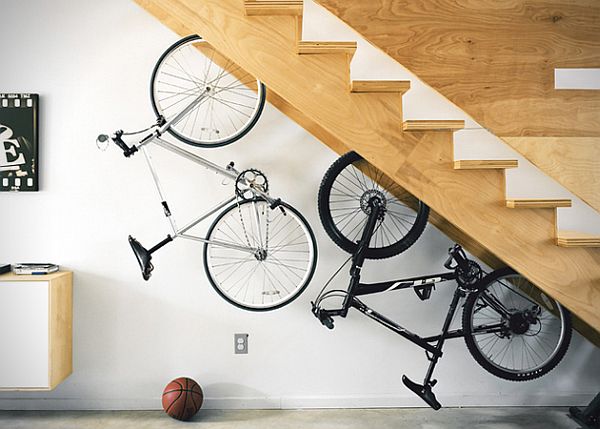 fancy under staircase bike storage