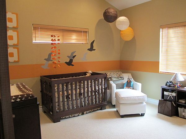 nursery with orange painted walls