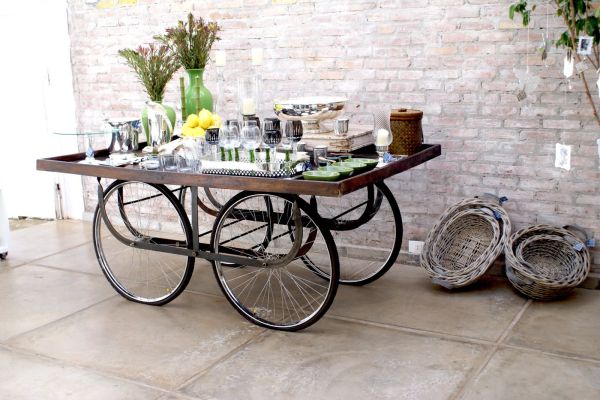 upcycled bicycle parts turned table