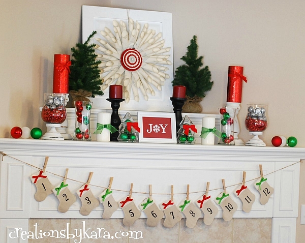 Advent calenders are a great idea to decorate the mantel well before Christmas