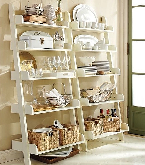 Beautifully decorated modern ladder shelves