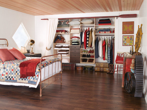 Beautifully organized closet in a rustic space