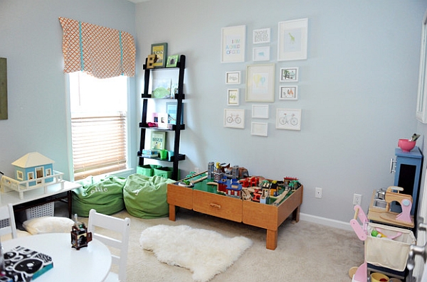 Bright and cheerful playroom in light blue