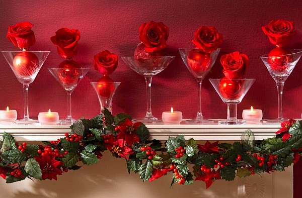 Brilliant red decorating idea for the fireplace mantel