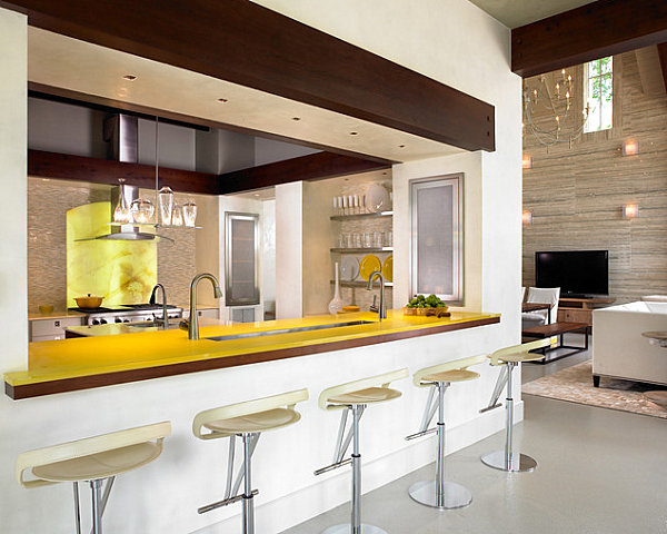 Colorful yellow kitchen bar