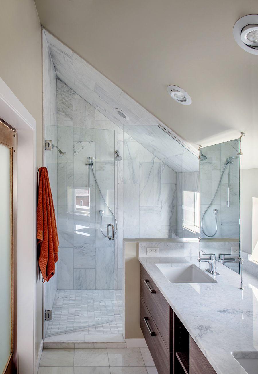 Contemporary bathroom with glass shower enclosure