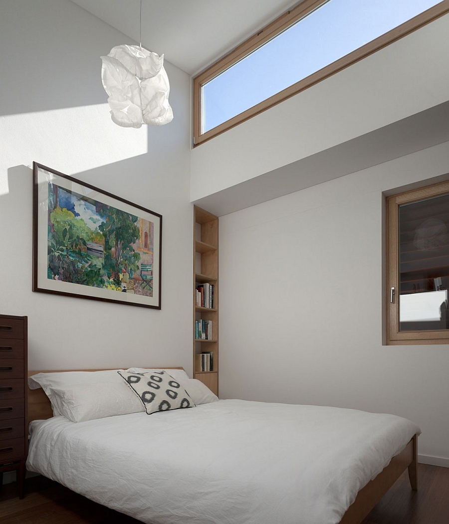 Contemporary bedroom in white with skylights