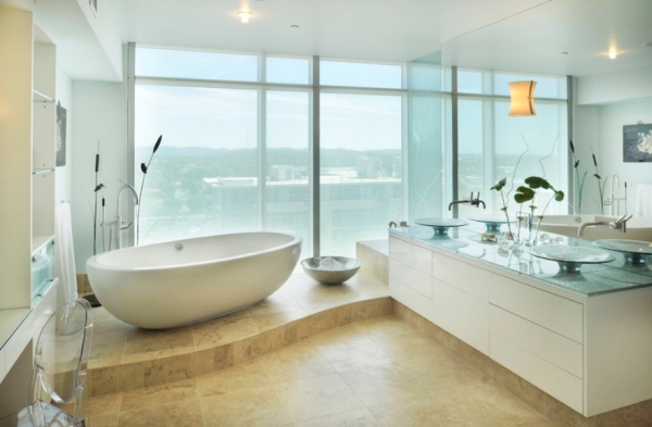 Cool contemporary bathroom in Nashville with a view