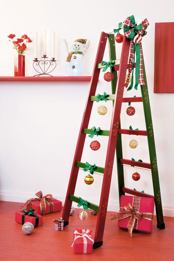 Christmas themed decorations put the ladder to good use!