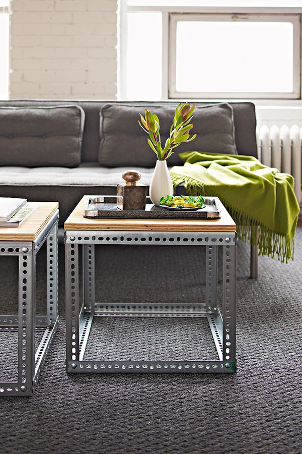 DIY coffee table with plated slotted angles