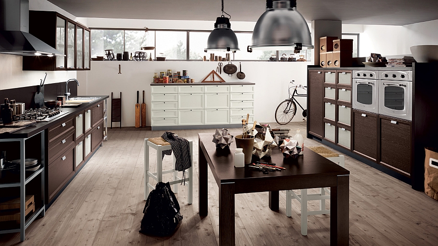 Dark oak wood and glass finish for Atelier kitchen