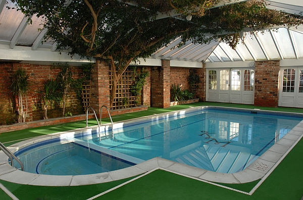 Decorate your indoor pool space with some natural greenery