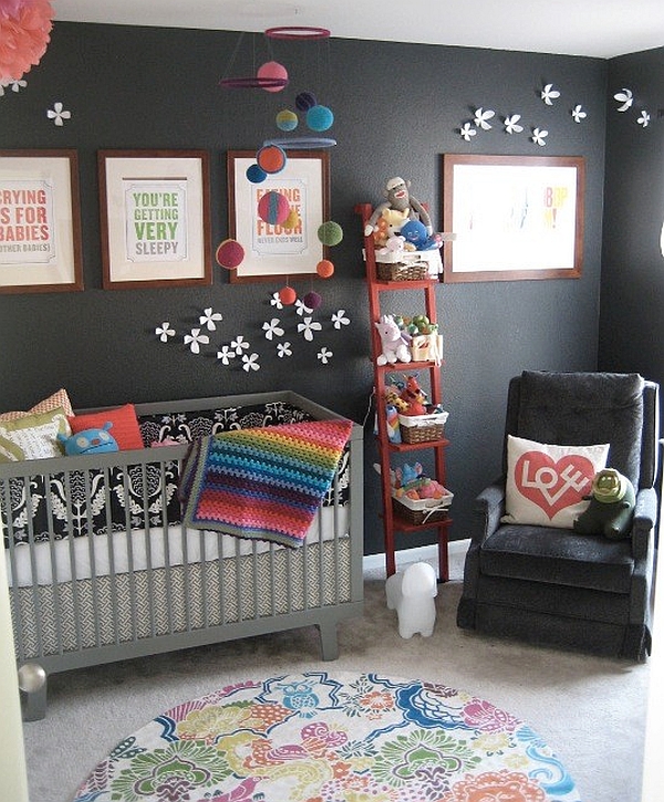 Colorful kids' room with stylish shelving unit