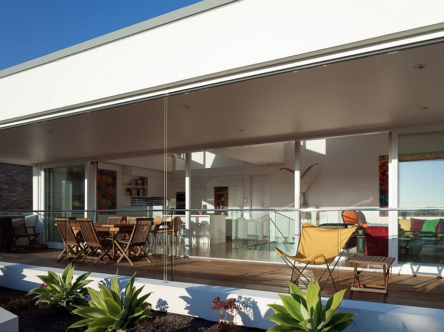 Elegant deck space with bay views and stylish seating space