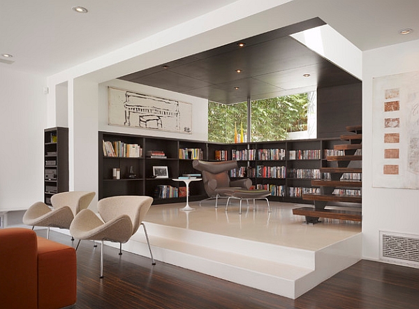 Elevated floor creates organized space without walls