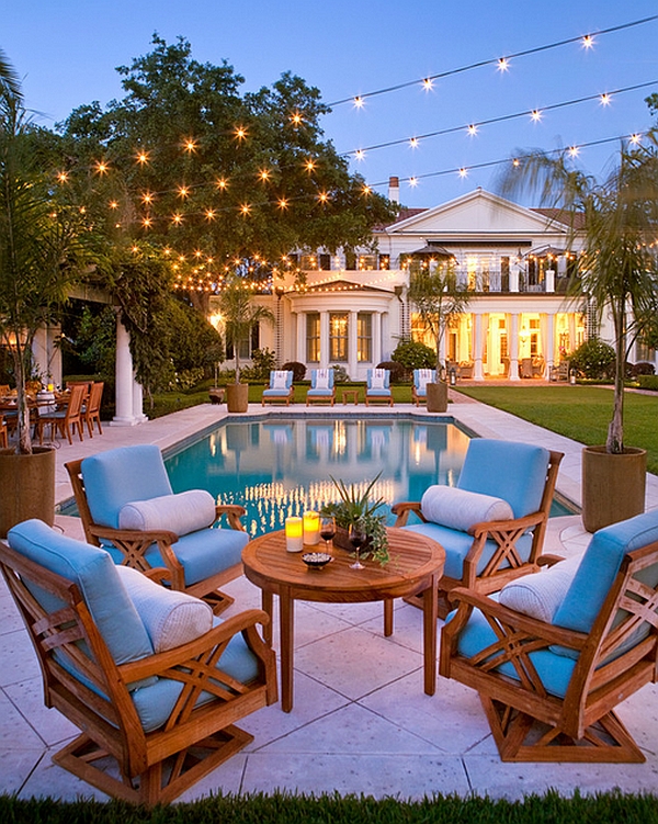 Exquisite outdoor space illuminated with string lights