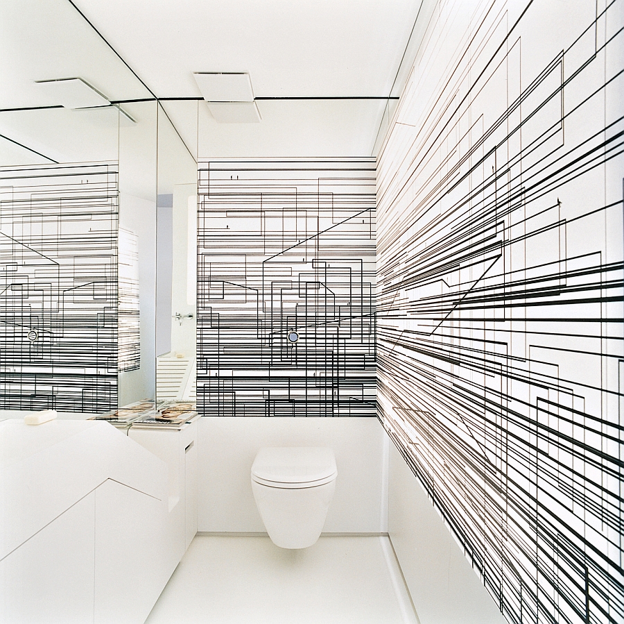 Fabulous toilet with abstract design on the walls