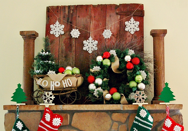 Festive sleigh above the fireplace