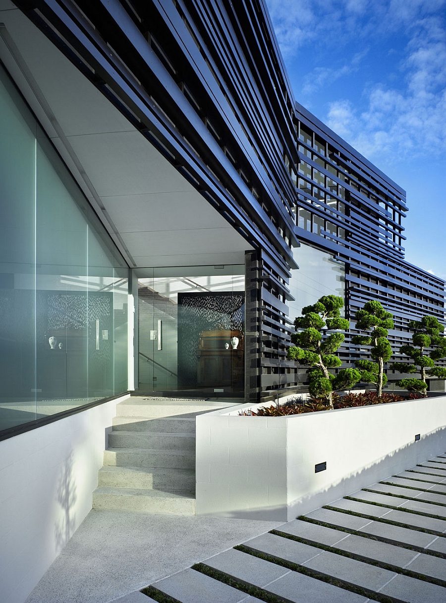 Frosted glass facade of the Auckland House