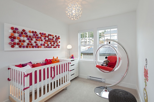 Fun, modern kids' room with hanging Bubble Chair