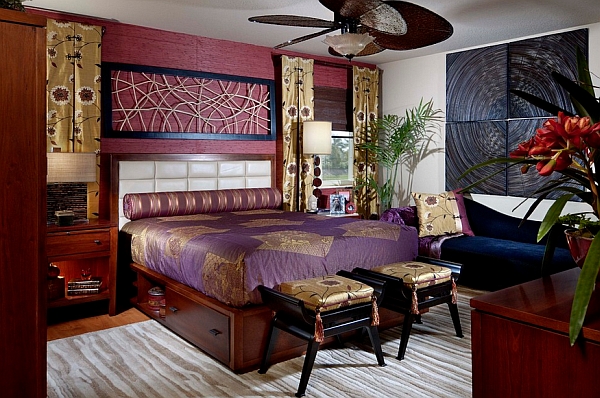 Gold coupled with majestic purple in the bedroom