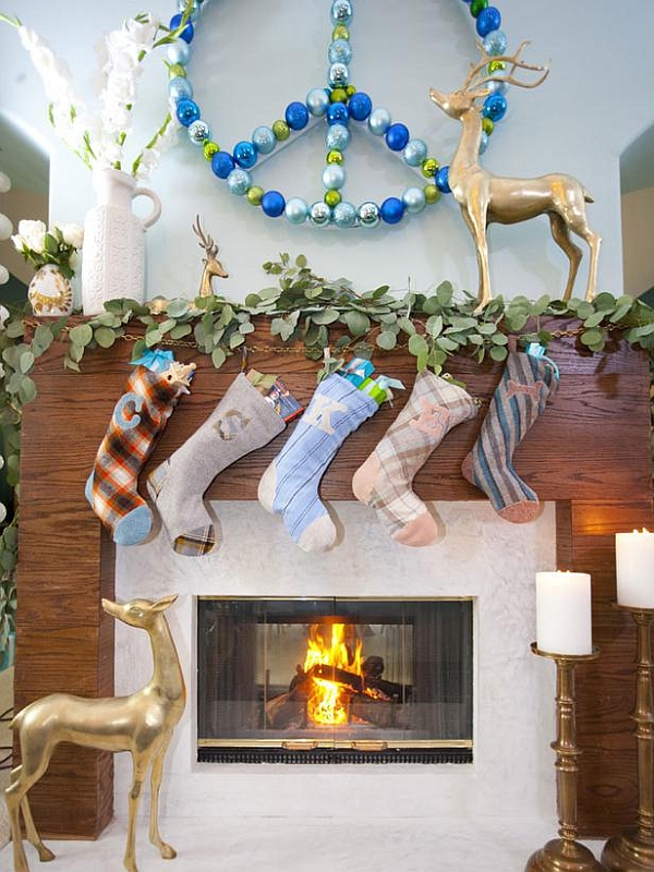 Christmas Mantel Decorating Ideas With Deer, Stockings