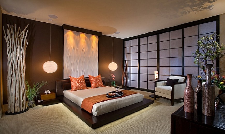 Gorgeous Asian Theme Bedroom With Contemporary Style 870x520 