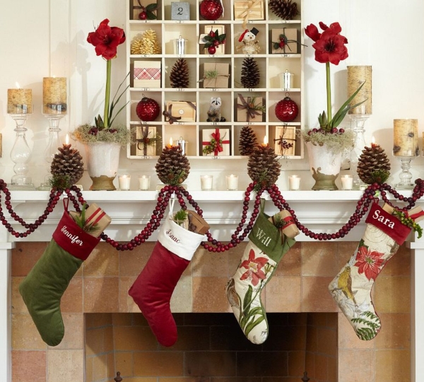 Gorgeous decorations above the fireplace mantel