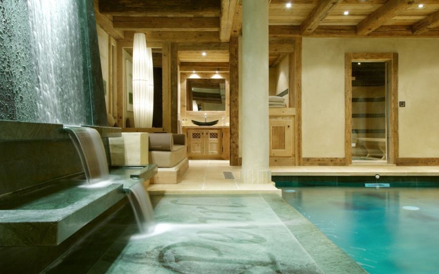 Indoor pool with waterfalls