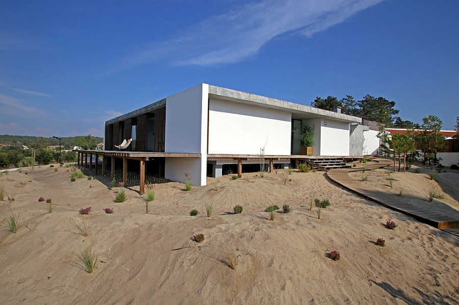 Large pine wood decks outside the villa