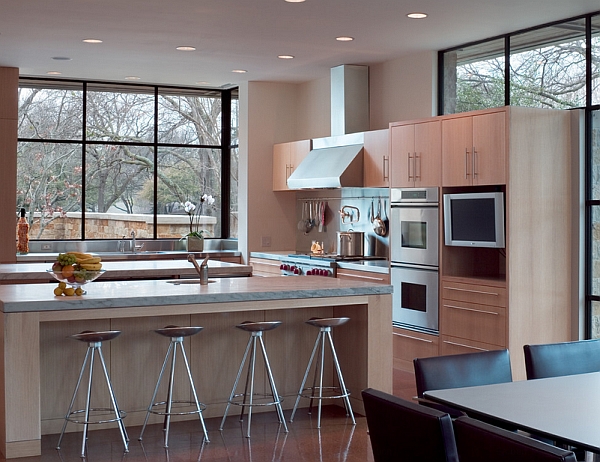 Lovely modern kitchen with smart seating options