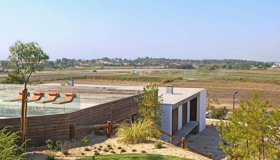 Lush green surroundings of modern villa in Portugal