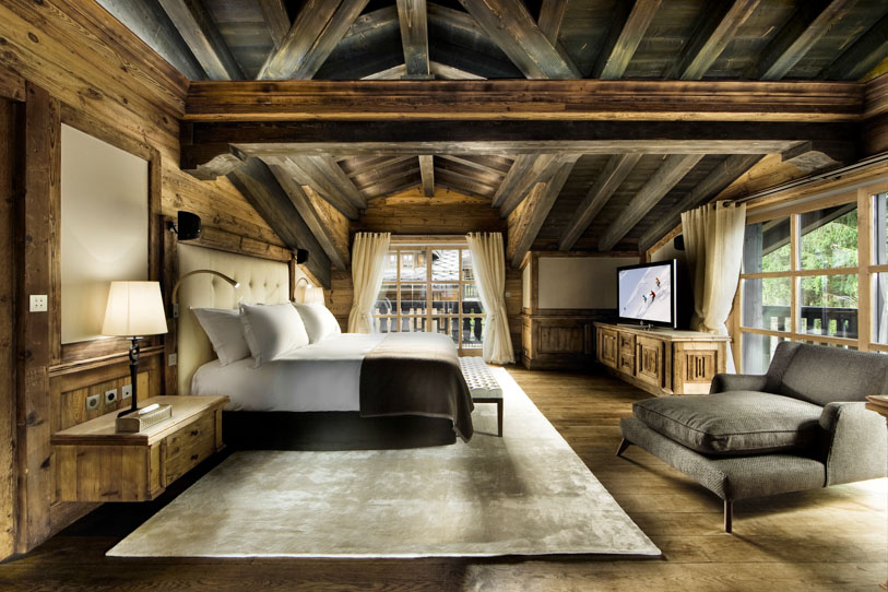 Luxurious bedroom inside the opulent Chalet Edelweiss