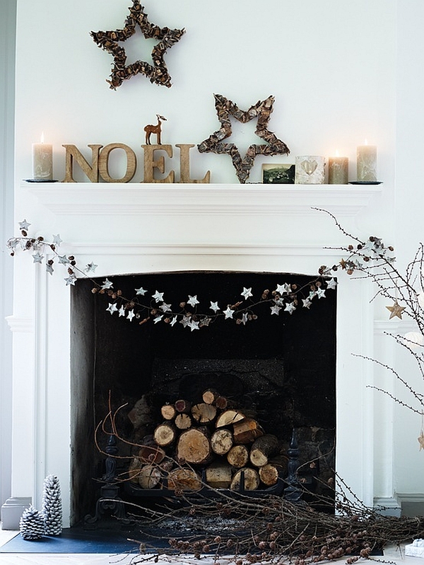 Minimalist Christmas decor idea for fireplace mantel