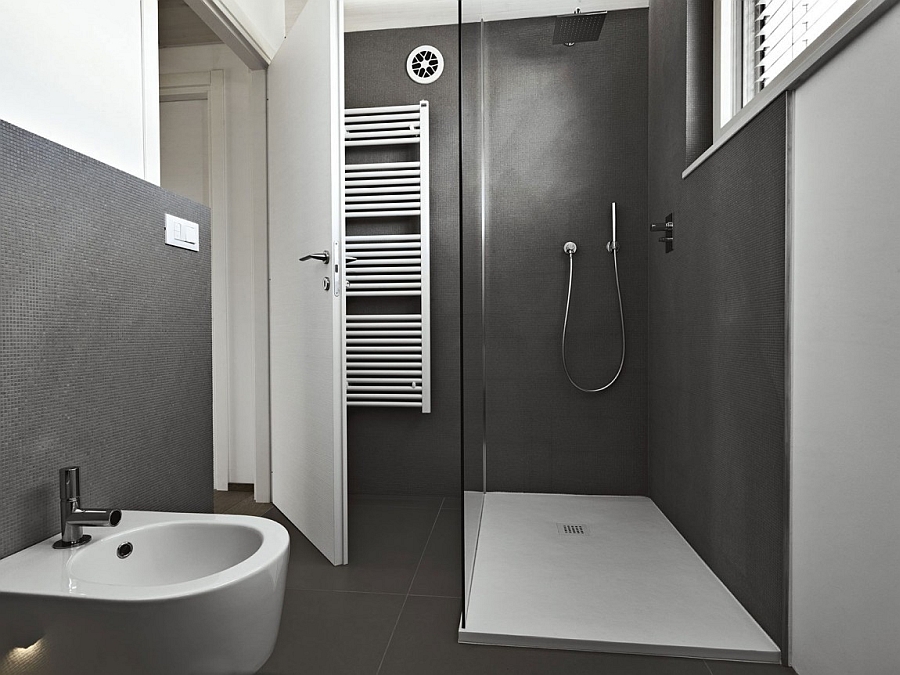 Minimalist contemporary bathroom in grey and white