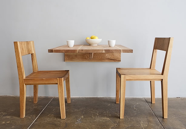 Minimalist wooden wall mounted dining table