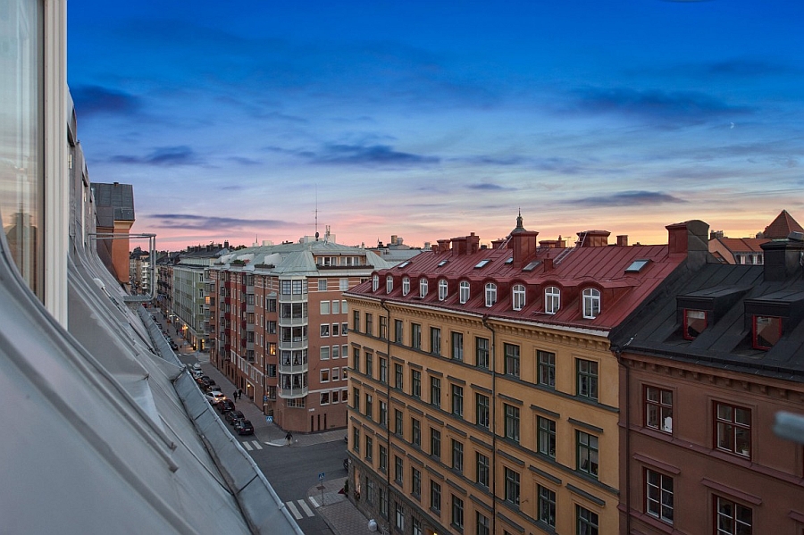 Modern apartment with views of Stockholm city skyline