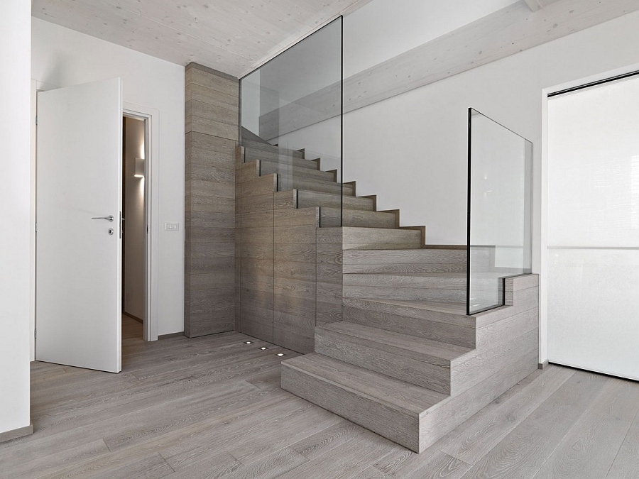 Modern staircase with glass railing