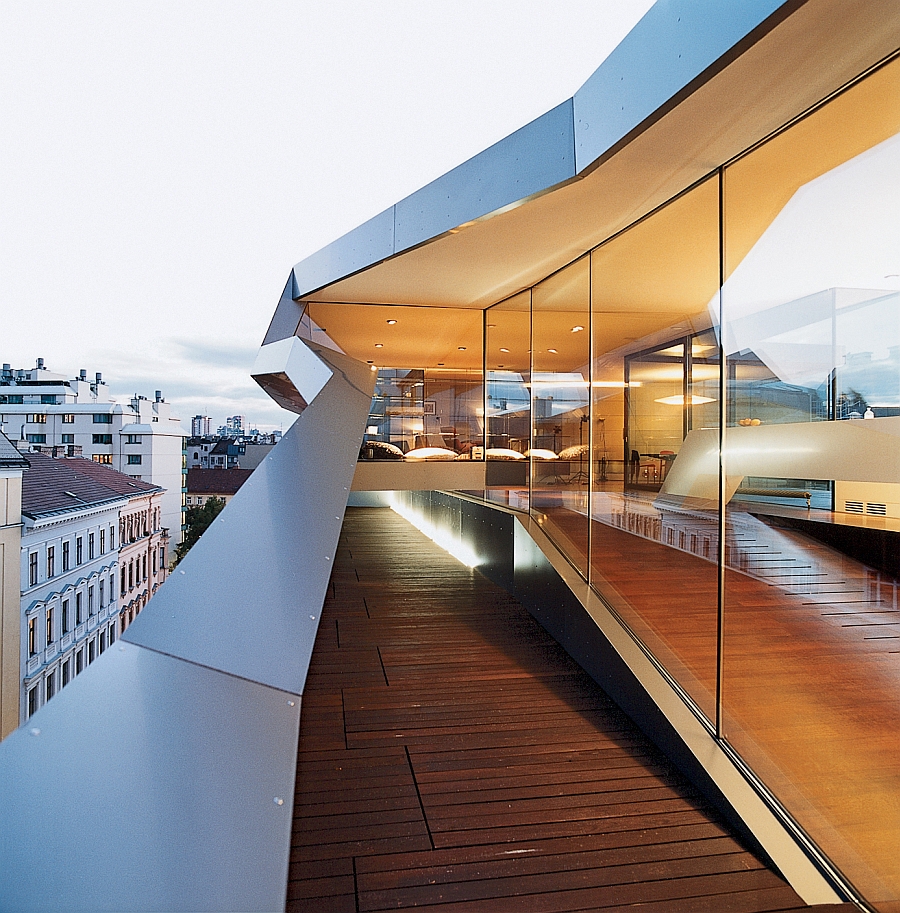 One of the three narrow terraces around the Vienna Penthouse