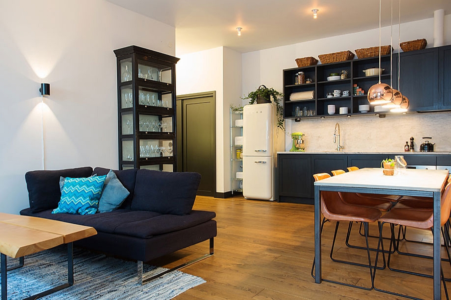 Open floor living area along with the kitchen