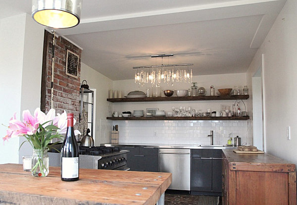 Open shelving in a stylish kitchen