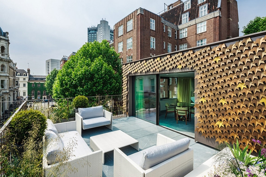 Outdoor patio with seating space